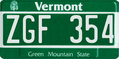 VT license plate ZGF354