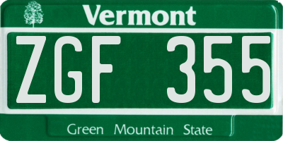 VT license plate ZGF355