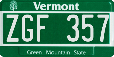 VT license plate ZGF357