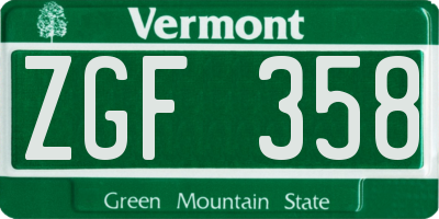 VT license plate ZGF358