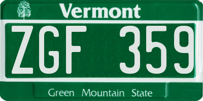 VT license plate ZGF359