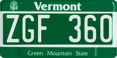 VT license plate ZGF360