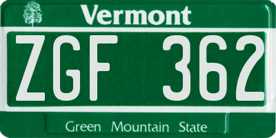 VT license plate ZGF362