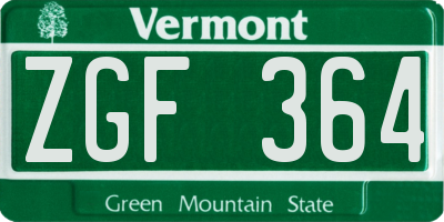 VT license plate ZGF364