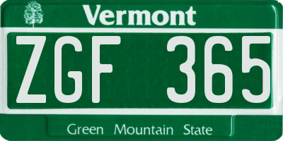 VT license plate ZGF365