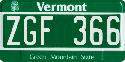 VT license plate ZGF366