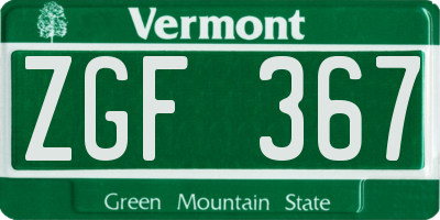 VT license plate ZGF367
