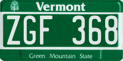 VT license plate ZGF368