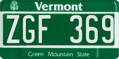 VT license plate ZGF369