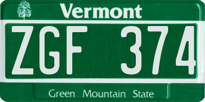 VT license plate ZGF374