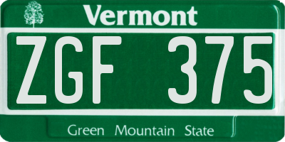 VT license plate ZGF375