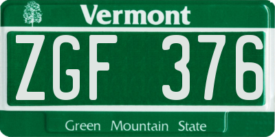 VT license plate ZGF376