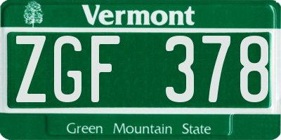 VT license plate ZGF378