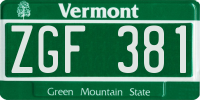 VT license plate ZGF381
