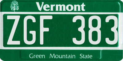 VT license plate ZGF383