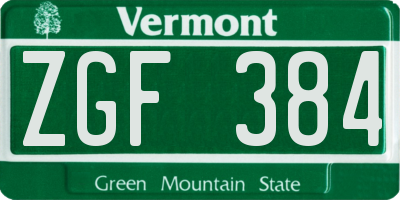 VT license plate ZGF384