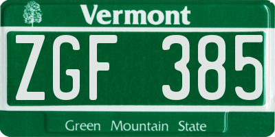 VT license plate ZGF385