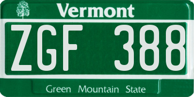 VT license plate ZGF388