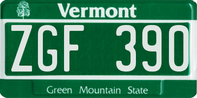 VT license plate ZGF390