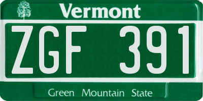 VT license plate ZGF391