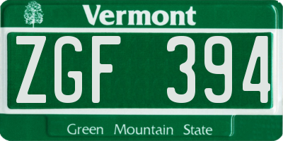 VT license plate ZGF394