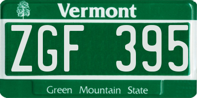 VT license plate ZGF395