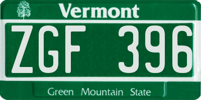 VT license plate ZGF396