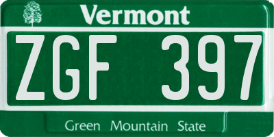 VT license plate ZGF397