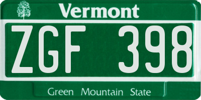 VT license plate ZGF398