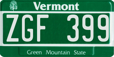 VT license plate ZGF399