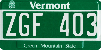 VT license plate ZGF403
