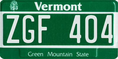 VT license plate ZGF404