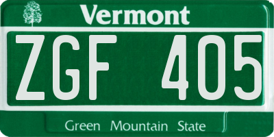 VT license plate ZGF405
