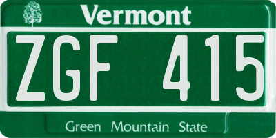 VT license plate ZGF415