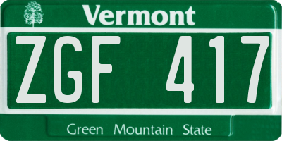 VT license plate ZGF417