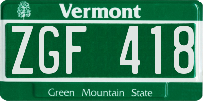 VT license plate ZGF418