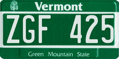 VT license plate ZGF425
