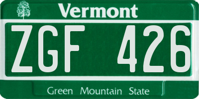 VT license plate ZGF426