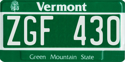 VT license plate ZGF430