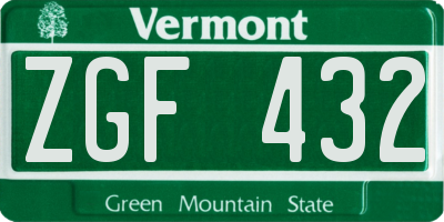 VT license plate ZGF432