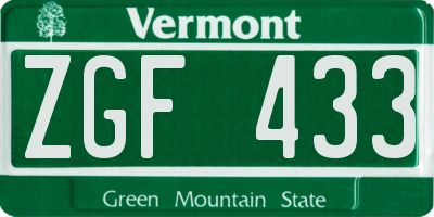VT license plate ZGF433