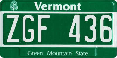 VT license plate ZGF436