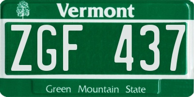 VT license plate ZGF437
