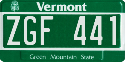 VT license plate ZGF441