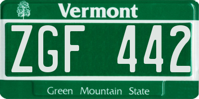 VT license plate ZGF442