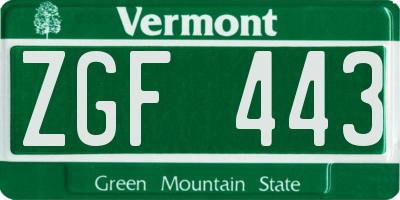 VT license plate ZGF443