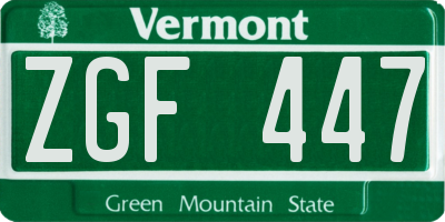 VT license plate ZGF447