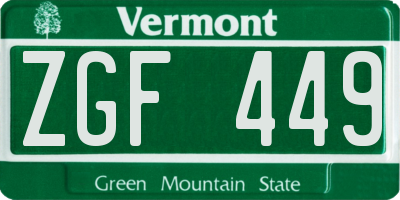 VT license plate ZGF449
