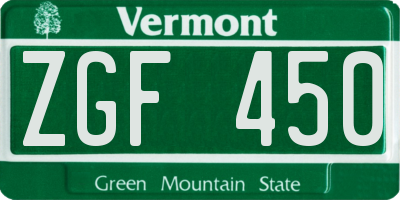 VT license plate ZGF450