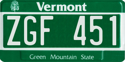 VT license plate ZGF451